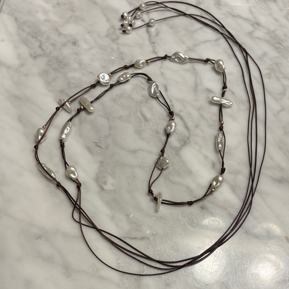 🤍Elegant Pearl and Brown String Belt / Necklace